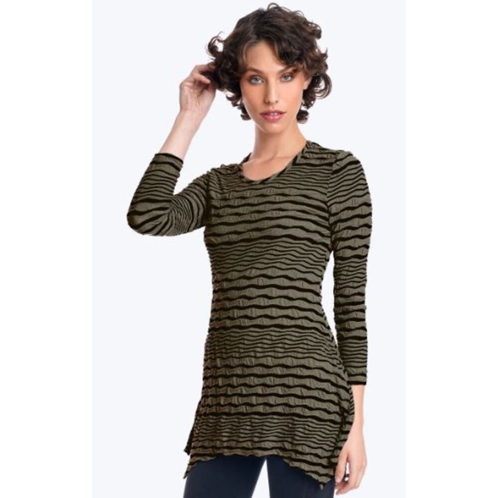 Tianello Small Asbury Tunic Brown Black Tianello Stripe Knit Jersey Top